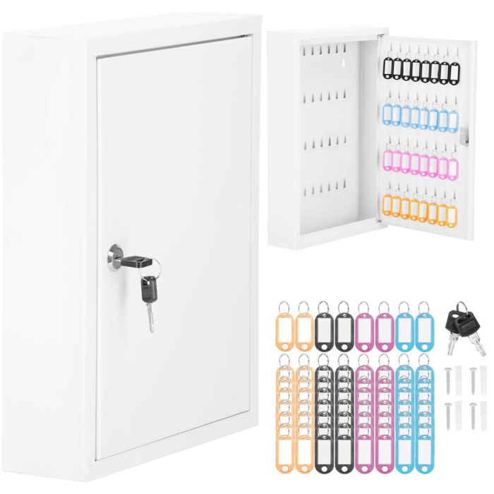 Cutie metalica din otel pentru 64 chei, echipata, 45x30x8cm, alba [14]