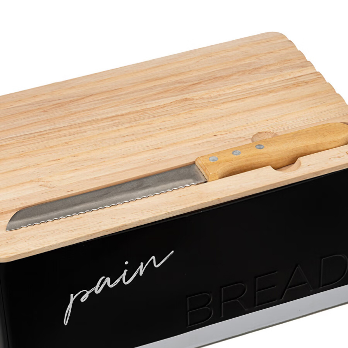 Cutie paine 5Five Color Edition cu capac din lemn, include cutit, 33x21x15 cm, negru [8]
