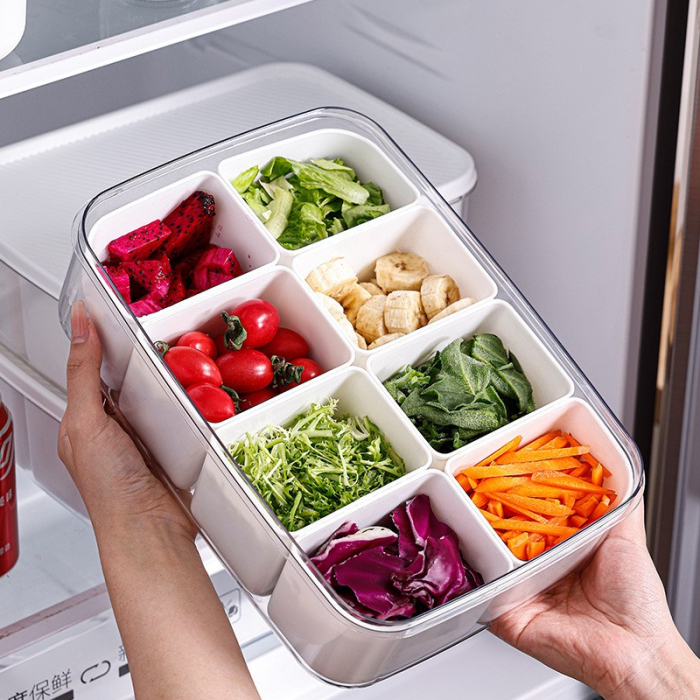 Cutie pentru Depozitare Alimente, , 8 Compartimente cu Capac, Material PET+PP, 29 x 20 x 9 cm, Alb/Transparent [10]