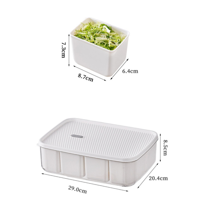 Cutie pentru Depozitare Alimente, , 8 Compartimente cu Capac, Material PET+PP, 29 x 20 x 9 cm, Alb/Transparent [4]