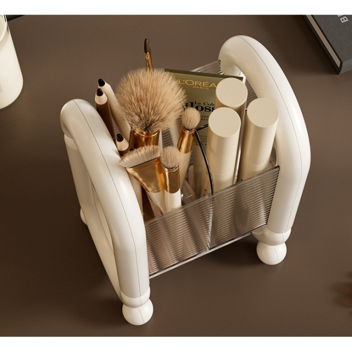 Cutie pentru Depozitare Cosmetice, , pentru Pensule, Creioane si Buretei, 4 Compartimente, din Plastic, 12 x 10 x 20 cm, Alb [7]