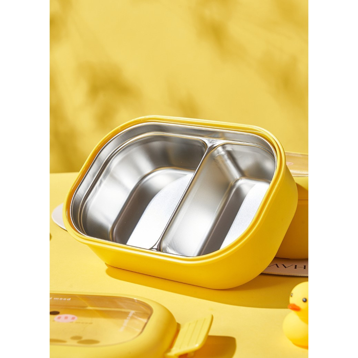 Cutie pentru Pranz sau Gustari, , cu Doua Compartimente, Model Ratusca, pentru Copii si Adulti, Etansare, PP, Perfect pentru Scoala si Birou, 1000 mL, 22.5x14.5x8 cm, Galben [11]