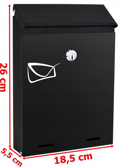 Cutie postala de exterior, pentru gard sau perete, din otel zincat, cu incuietoare, 26x6x19cm, gri inchis [8]