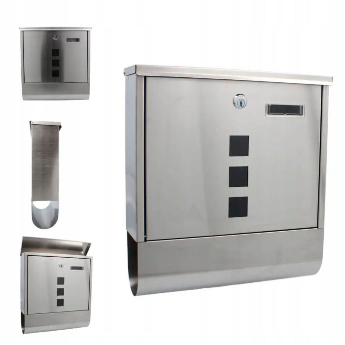 Cutie postala de exterior, pentru gard sau perete, din otel zincat, cu incuietoare, 37x11x37cm, gri argintiu [2]