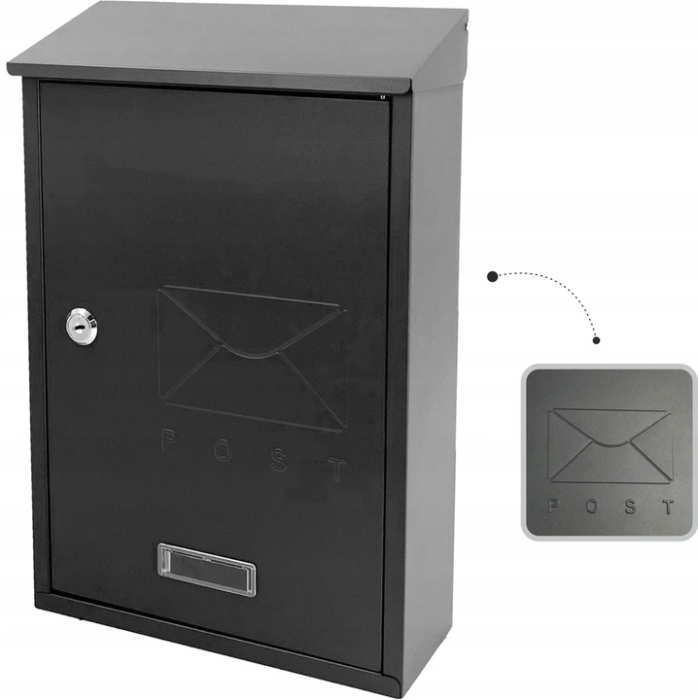 Cutie postala de exterior, pentru gard sau perete, din otel zincat, cu incuietoare, 38x10x25cm, gri inchis [2]