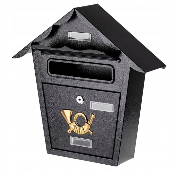 Cutie postala eleganta din metal negru, design clasic cu emblema aurie, rezistenta la intemperii, 38x38x10cm [6]