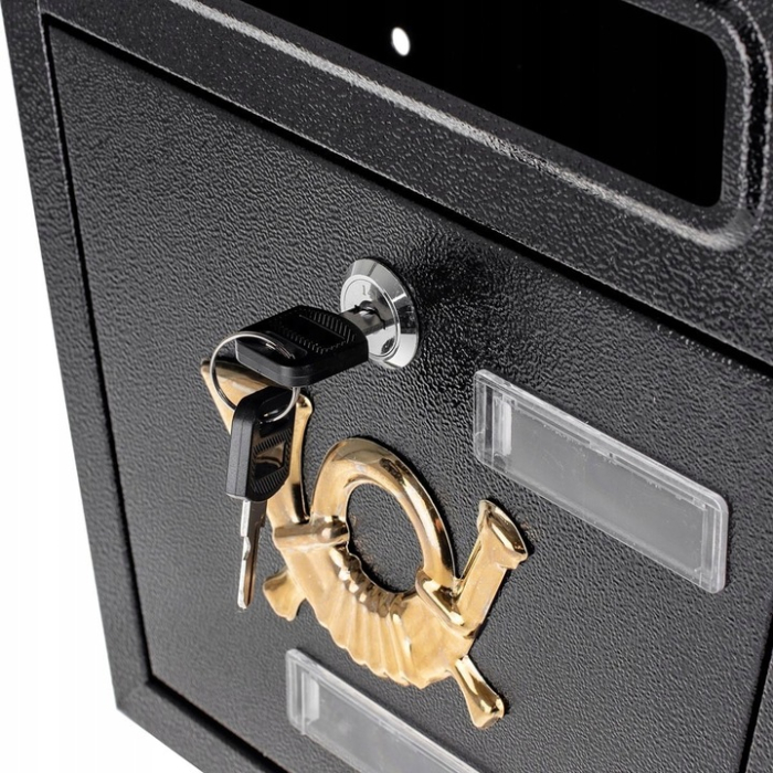 Cutie postala eleganta din metal negru, design clasic cu emblema aurie, rezistenta la intemperii, 38x38x10cm [5]