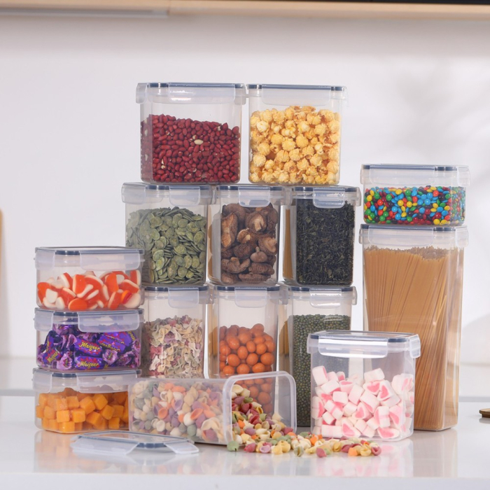 Cutii de depozitare alimente, , Set din 15 Cutii pentru Condimente, Cereale, Cutii pentru Bucatarie, din Plastic PP, Cutii Alimentare, Diferite Dimensiuni, Transparente [5]