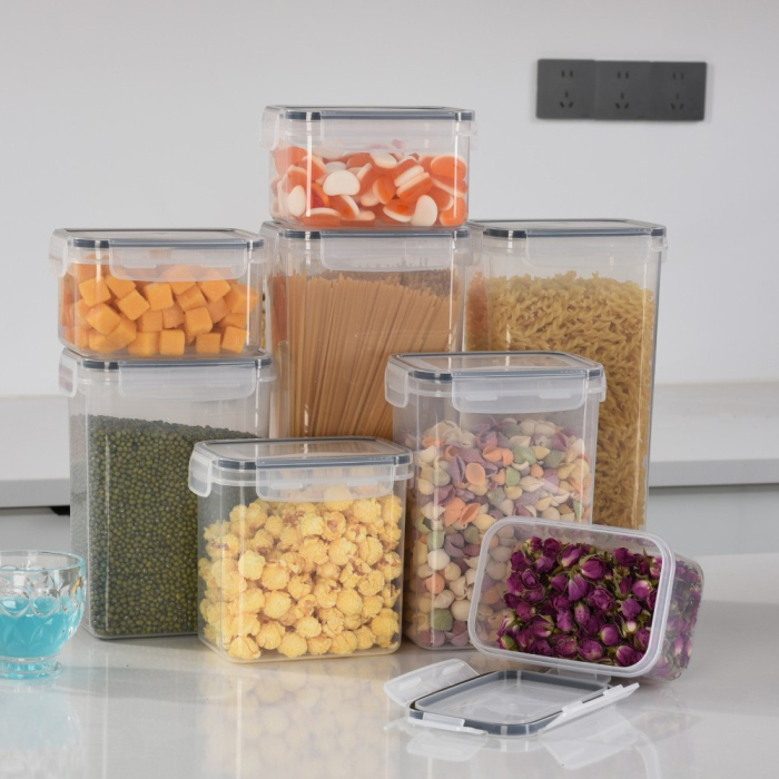 Cutii de depozitare alimente, , Set din 8 Cutii pentru Condimente, Cereale, Cutii pentru Bucatarie, din Plastic PP, Cutii Alimentare, Diferite Dimensiuni, Transparente [6]