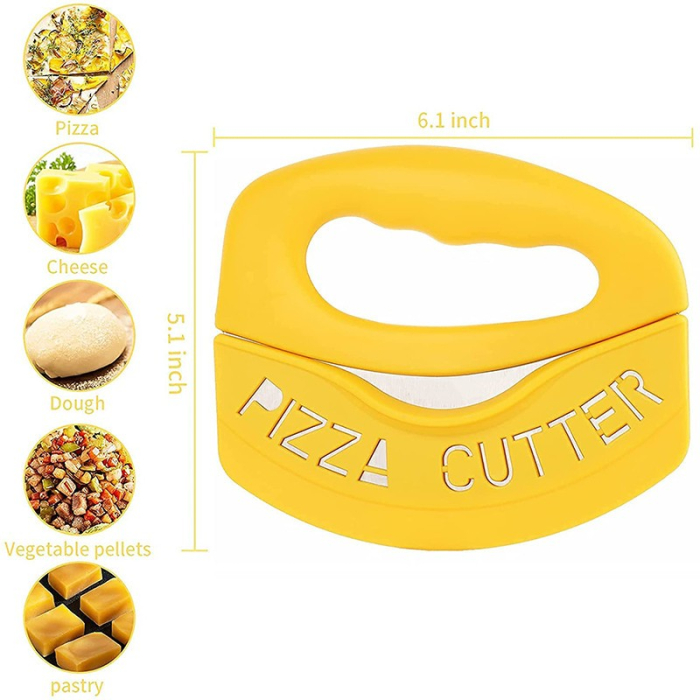 Cutit pentru taiat pizza , cu protectie din silicon pentru lama, inox, 15.5 cm, galben [3]