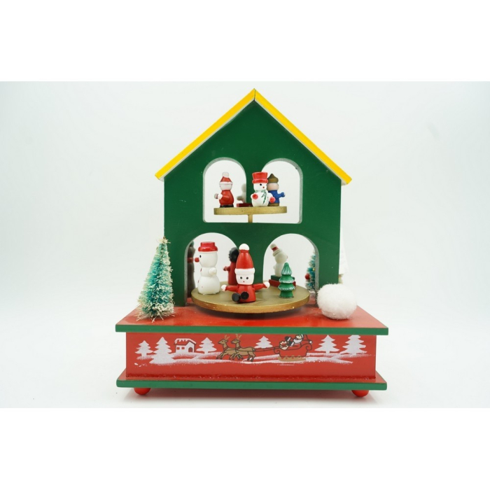 Cutiuta muzicala decorata, Casuta de Craciun, Multicolor, din Lemn, 17 cm x 20 cm, Interior,  [9]
