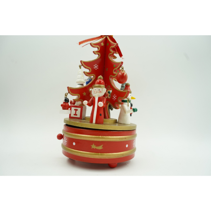 Cutiuta muzicala decorata de Craciun, Bradut, Rosu, din Lemn, 12 cm x 22 cm, Interior,  [2]