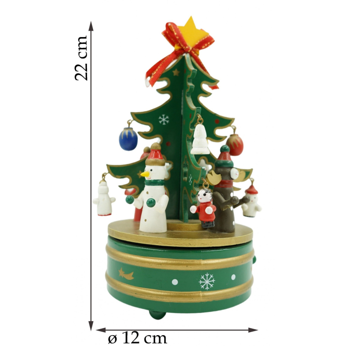 Cutiuta muzicala decorata de Craciun Bradut, Verde, din Lemn, 12 cm x 22 cm, Interior,  [6]
