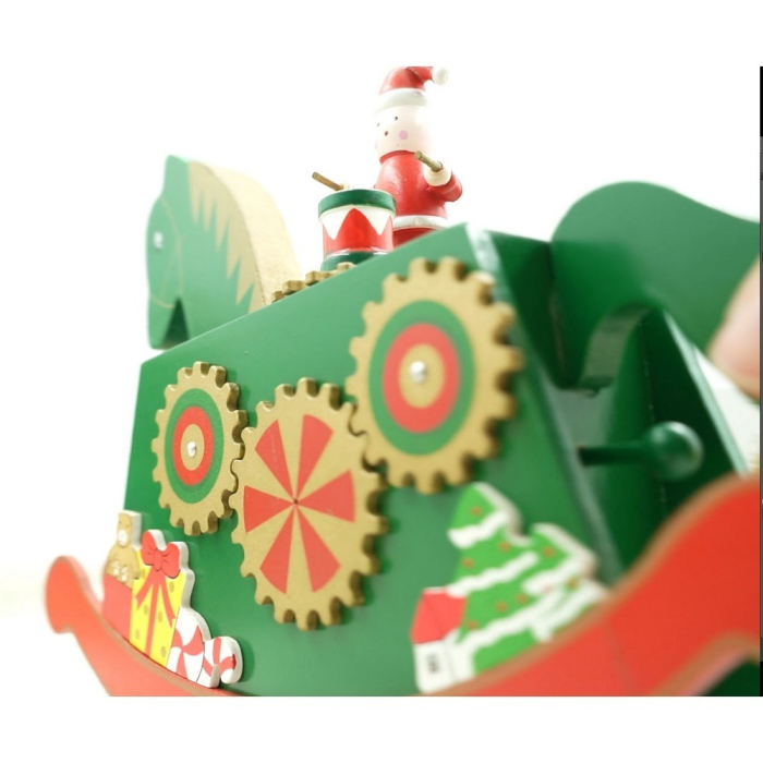 Cutiuta muzicala decorata de Craciun, Ponei, Verde, din Lemn, 18 cm x 25 cm, Interior,  [8]