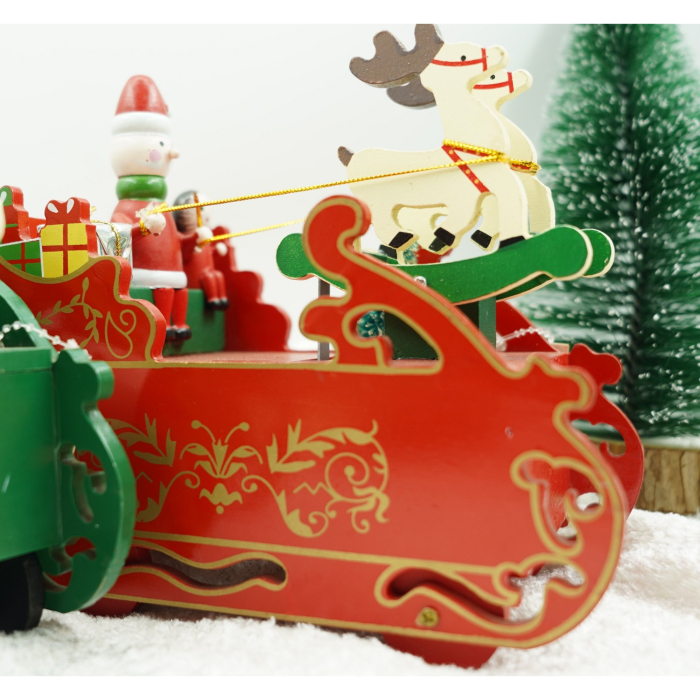 Cutiuta muzicala decorata, Sania lui Mos Craciun, Rosu, din Lemn, 16 cm x 18.5 cm, Interior,  [4]