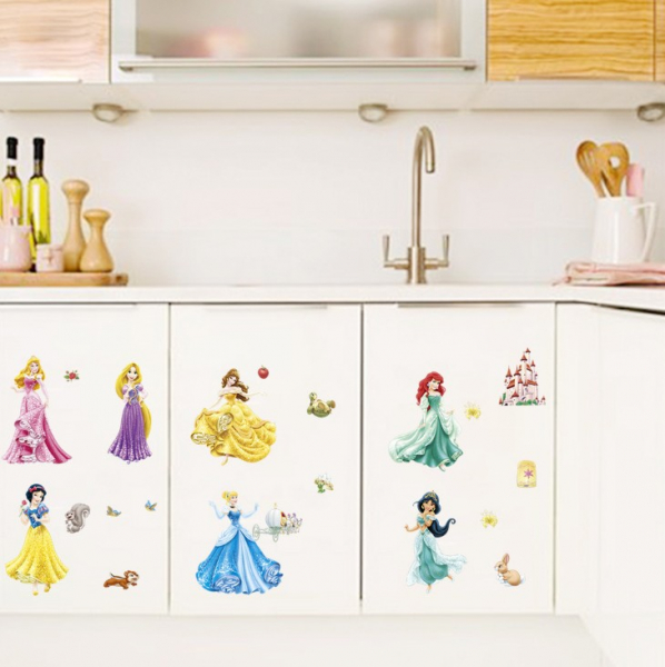 Set Sticker Autocolant 7 Printese Ariel, Rapunzel, Alba ca Zapada, Jasmine, Cenusareasa, Frumoasa din Pardurea Adormita, Frumoasa si Bestia, Bell [4]