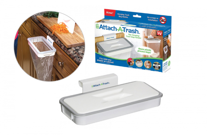 Suport pentru Sac sau Punga de Gunoi, Mic si Ergonomic, cu Prindere pe Usa sau Sertar, Premium, Alb [6]