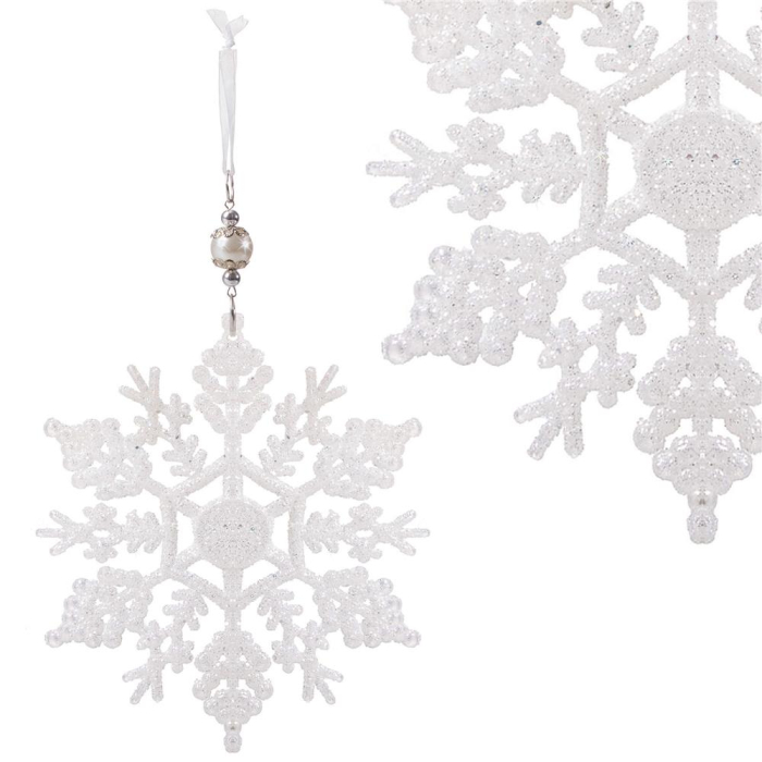 Decoratiune brad fulg de zapada, 13cm, alb cu sclipici [7]