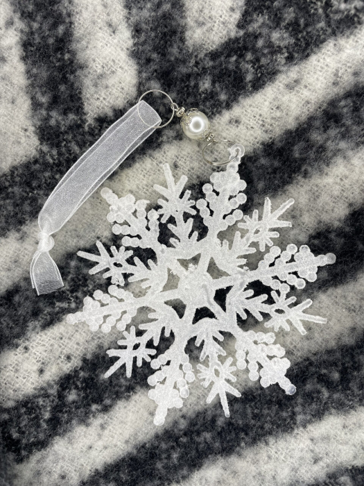 Decoratiune brad fulg de zapada, 13cm, alb cu sclipici [9]