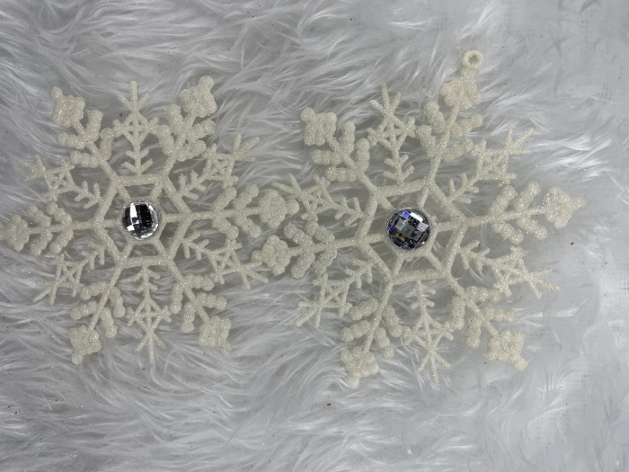 Decoratiune brad fulg de zapada cu cristal, set 2 bucati, 12cm, alb [9]