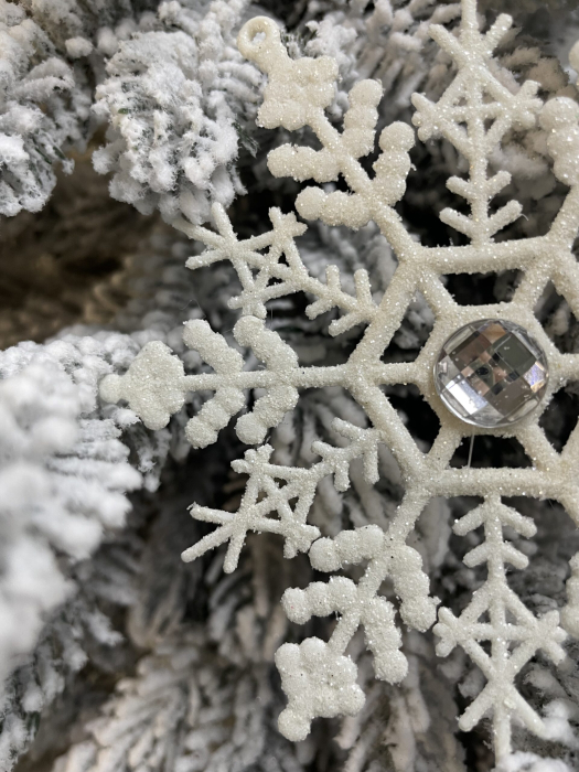 Decoratiune brad fulg de zapada cu cristal, set 2 bucati, 12cm, alb [14]