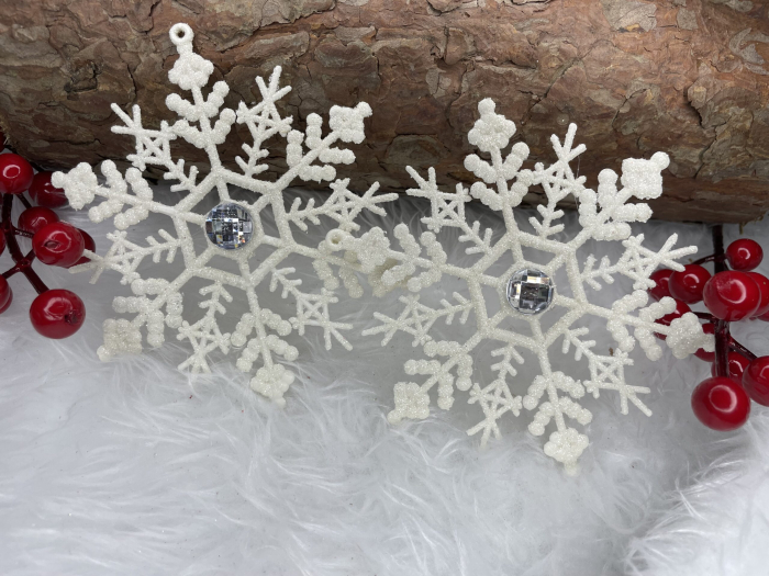 Decoratiune brad fulg de zapada cu cristal, set 2 bucati, 12cm, alb [10]