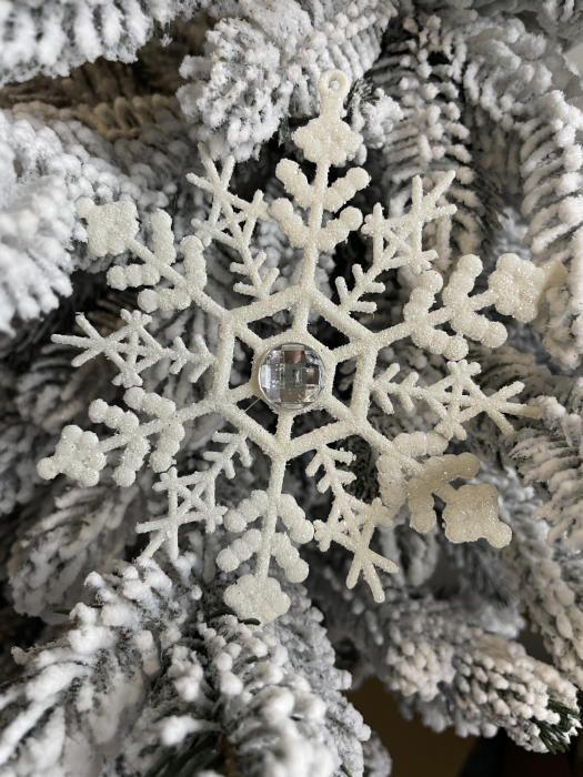 Decoratiune brad fulg de zapada cu cristal, set 2 bucati, 12cm, alb [13]