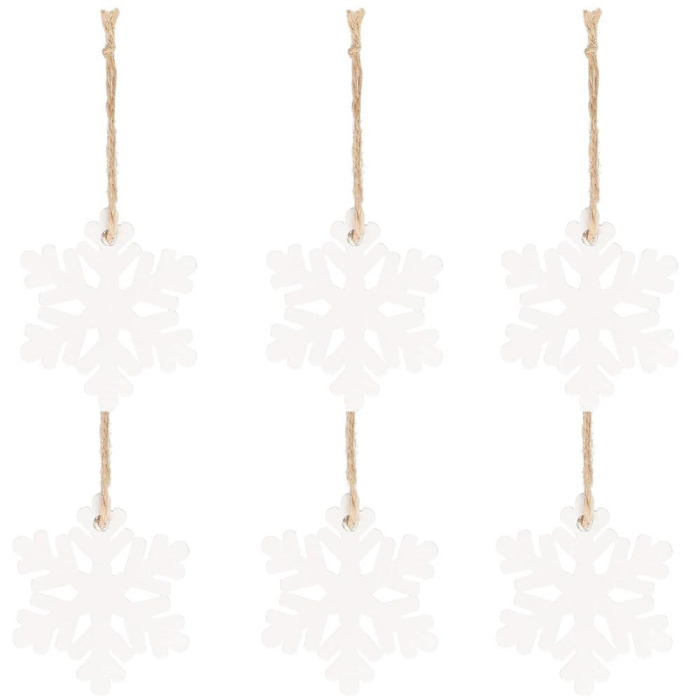 Decoratiune brad fulg de zapada din lemn, set 6 bucati, 4cm, alb [5]