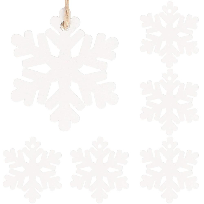 Decoratiune brad fulg de zapada din lemn, set 6 bucati, 4cm, alb [9]