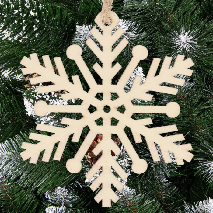 Decoratiune brad fulg de zapada din lemn, set 6 bucati, maro [6]