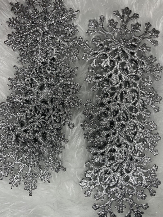 Decoratiune brad fulg de zapada, set 12 bucati, 10cm, argintiu [14]