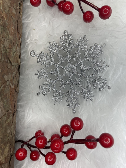 Decoratiune brad fulg de zapada, set 12 bucati, 10cm, argintiu [22]