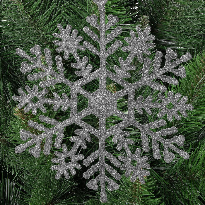 Decoratiune brad fulg de zapada, set 12 bucati, 10cm, argintiu [11]