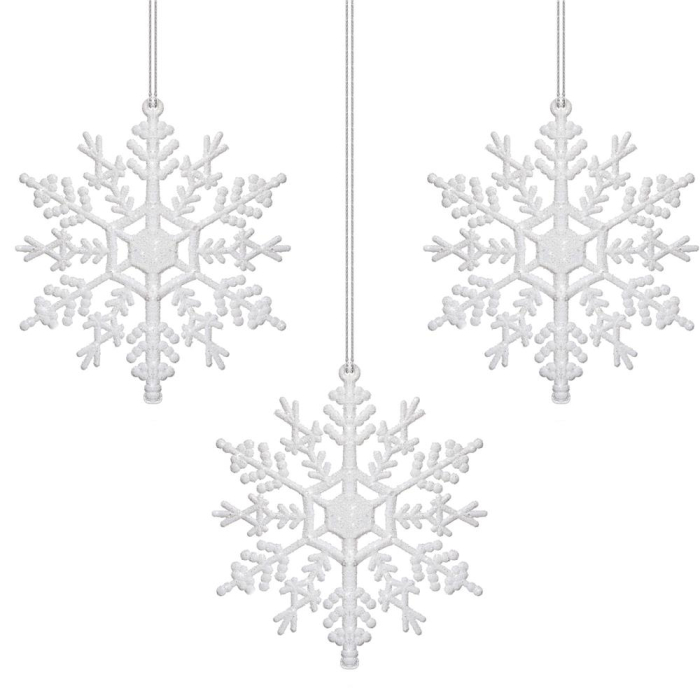 Decoratiune brad fulg de zapada, set 3 bucati, 12cm, alb [7]