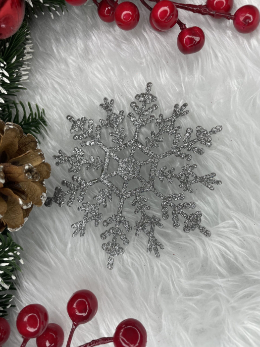Decoratiune brad fulg de zapada, set 3 bucati, 12cm, argintiu [13]