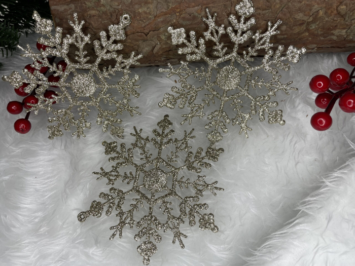 Decoratiune brad fulg de zapada, set 3 bucati, 12cm, auriu [14]