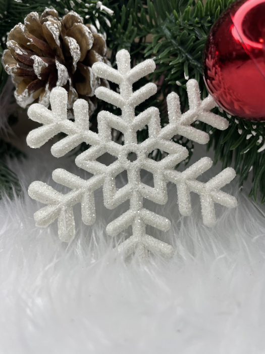 Decoratiune brad fulg de zapada, set 3 bucati, 8cm, alb [10]