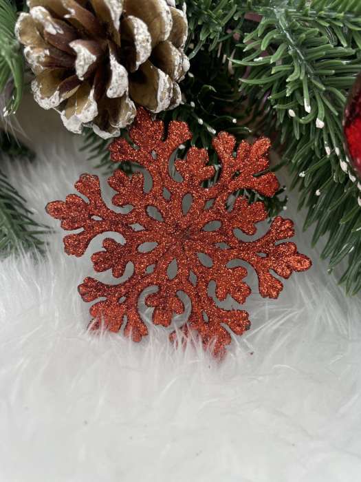 Decoratiune brad fulg de zapada, set 8 bucati, 8cm, rosu [8]