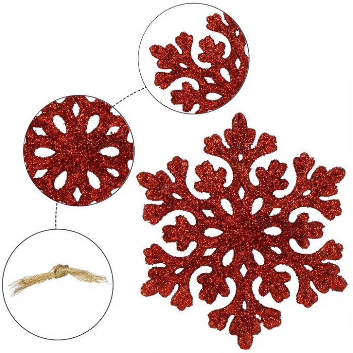 Decoratiune brad fulg de zapada, set 8 bucati, 8cm, rosu [3]
