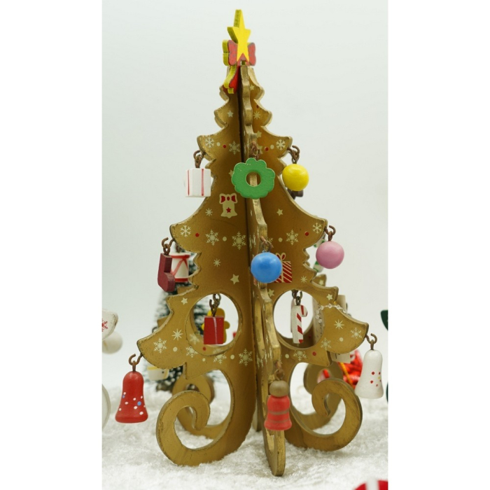 Decoratiune Craciun, Brad, Auriu, 6 cavitati cu ornamente, 12 cm x 20 cm, Lemn,  [7]