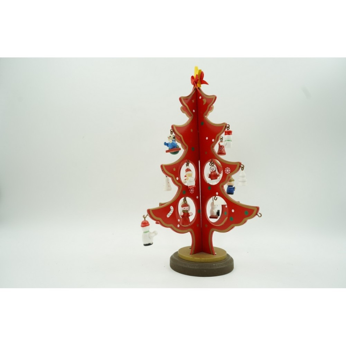 Decoratiune Craciun, Brad, Rosu, 8 cavitati cu ornamente, 18.5 cm x 25 cm, Lemn,  [7]