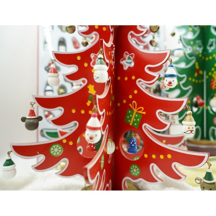 Decoratiune Craciun, Brad, Rosu/Alb, 15 cavitati cu ornamente, 25.5 cm x 33 cm, Lemn,  [9]