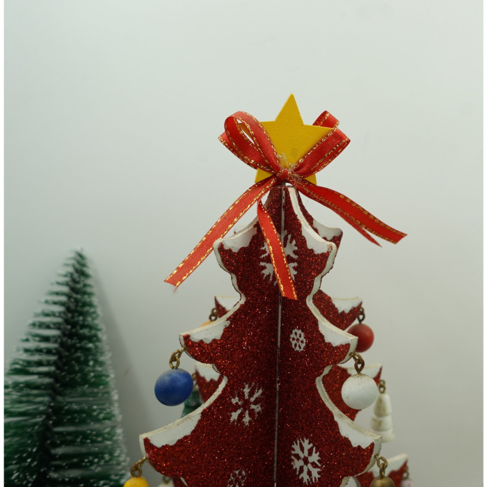 Decoratiune Craciun, Brad, Rosu/Alb, 8 cavitati cu ornamente, 18.5 cm x 33 cm, Lemn,  [4]