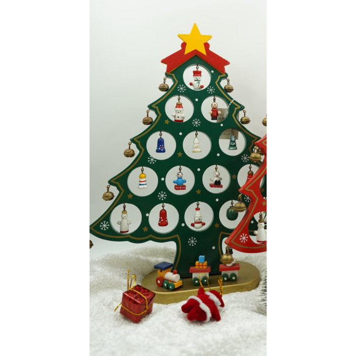 Decoratiune Craciun, Brad, Verde, 15 cavitati cu ornamente, 25.5 cm x 33 cm, Lemn,  [5]