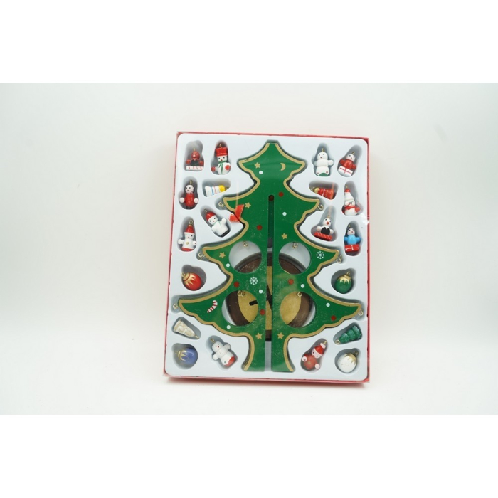 Decoratiune Craciun, Brad, Verde, 8 cavitati cu ornamente, 18.5 cm x 25 cm, Lemn,  [8]