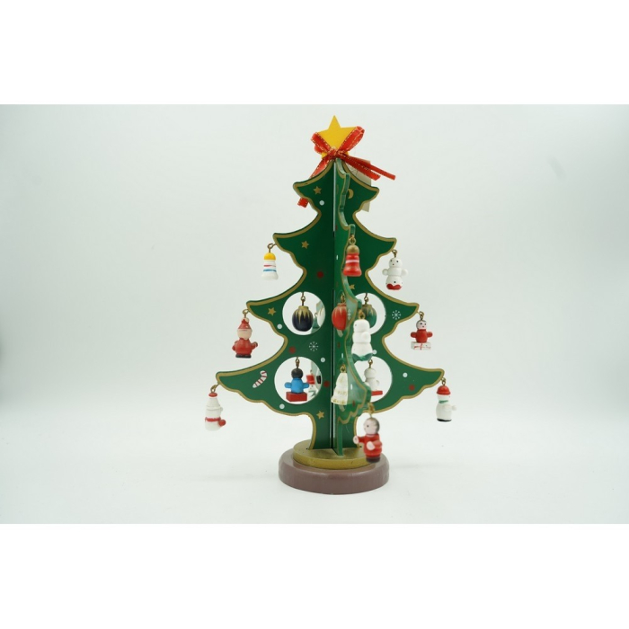 Decoratiune Craciun, Brad, Verde, 8 cavitati cu ornamente, 18.5 cm x 25 cm, Lemn,  [10]