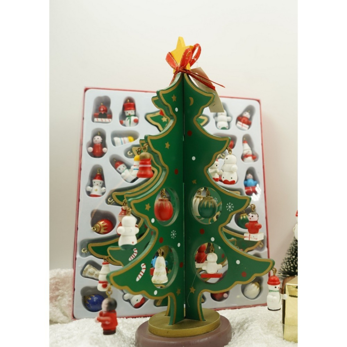 Decoratiune Craciun, Brad, Verde, 8 cavitati cu ornamente, 18.5 cm x 25 cm, Lemn,  [7]