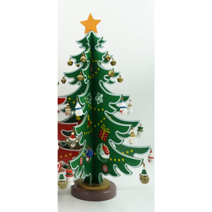 Decoratiune Craciun, Brad, Verde/Alb, 15 cavitati cu ornamente, 25.5 cm x 33 cm, Lemn,  [5]