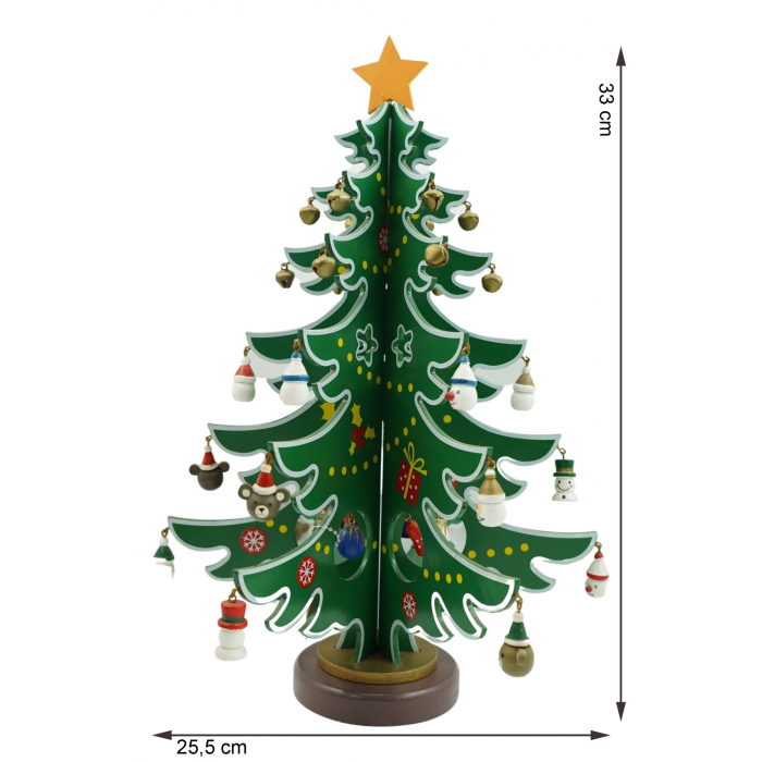 Decoratiune Craciun, Brad, Verde/Alb, 15 cavitati cu ornamente, 25.5 cm x 33 cm, Lemn,  [6]