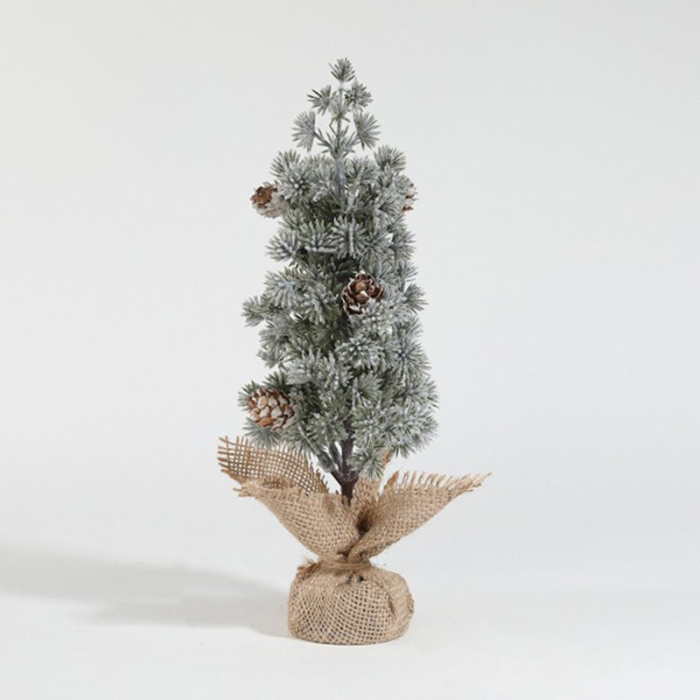 Decoratiune Craciun pentru Masa, , Ornament de Decor Model Brad de Craciun de Dimensiuni Mici cu Fulgi Albi, pentru Birou si Interior, din Plastic Calitativ 27 cm, Verde Alb [1]